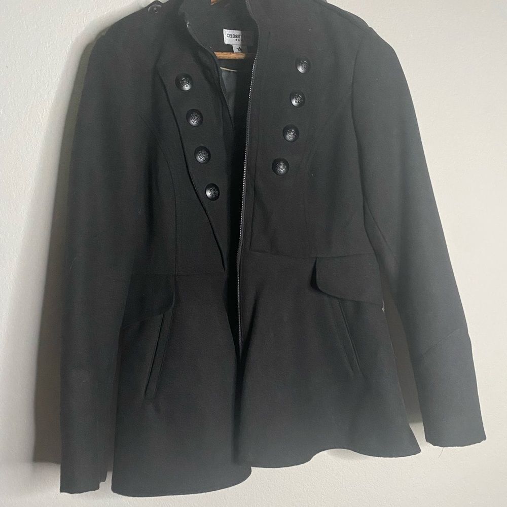 Celebrity Pink Peplum Military Style Pea Coat Winter Junior’s Large